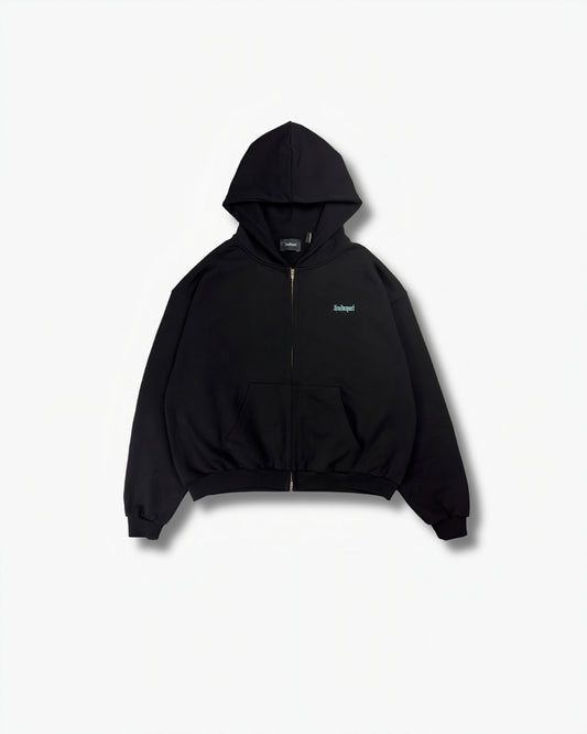 NO TIME FOR ROMANCE ZIP HOODIE - BLACK, front side