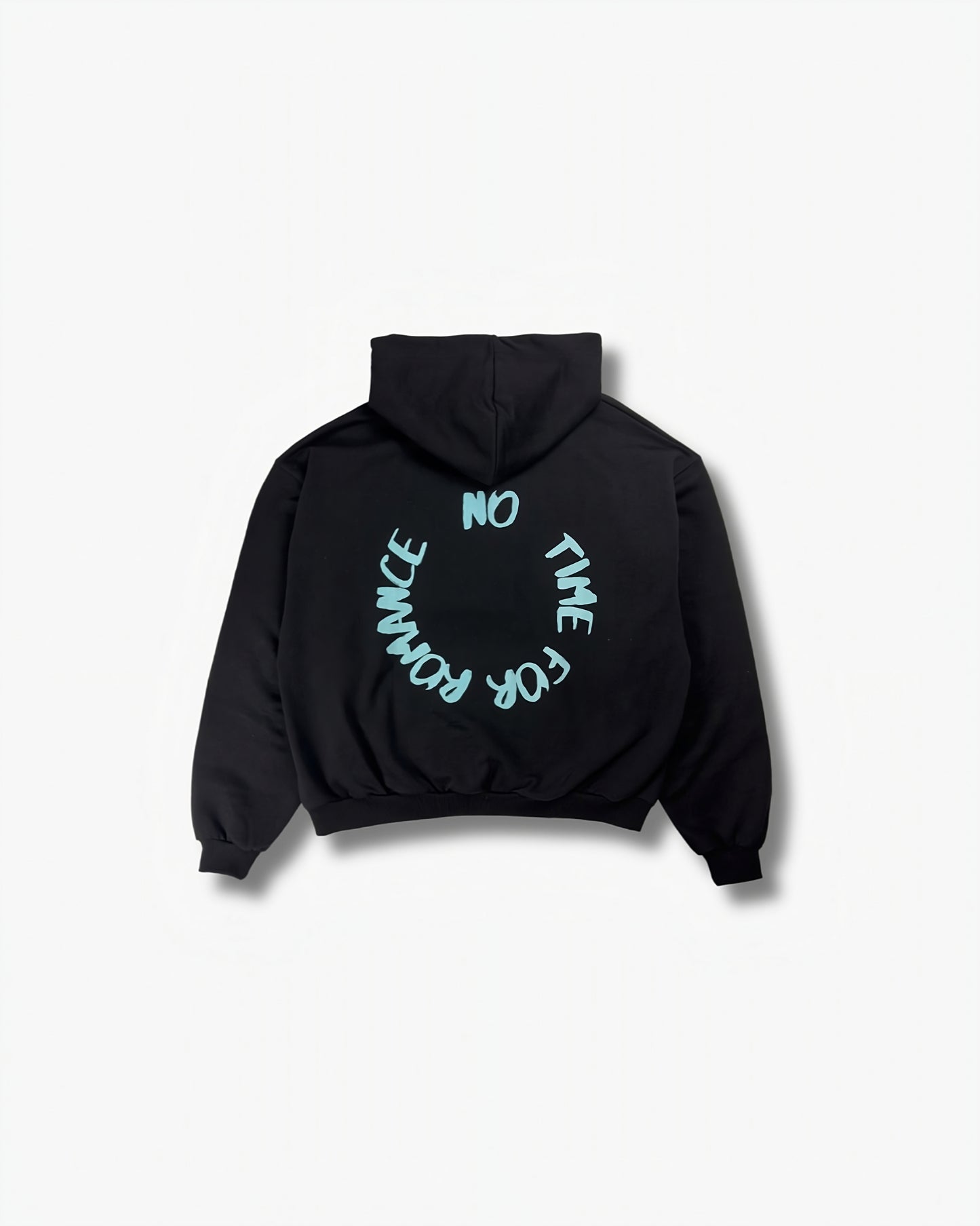 NO TIME FOR ROMANCE ZIP HOODIE - BLACK, back side