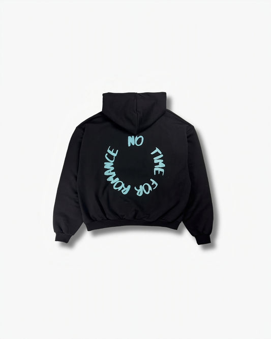 NO TIME FOR ROMANCE ZIP HOODIE - BLACK, back side